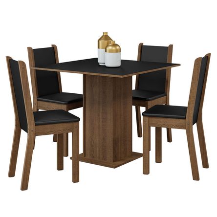 Juego de Comedor Briana con 4 Sillas Marrón/Negro