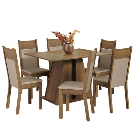 Juego de Comedor Beverly con 6 Sillas Marrón/Beige