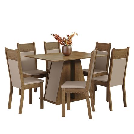 Juego de Comedor Beverly con 6 Sillas Marrón/Crema/Beige