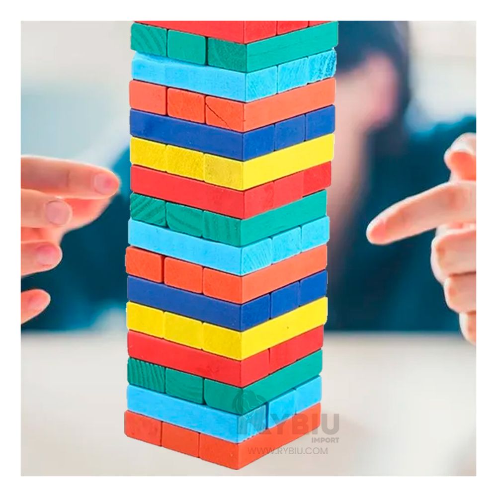 Jenga para Jugar en el Patio en Multicolor Y+Stickers Jenga para Jugar en el Patio en Multicolor Y+Stickers
