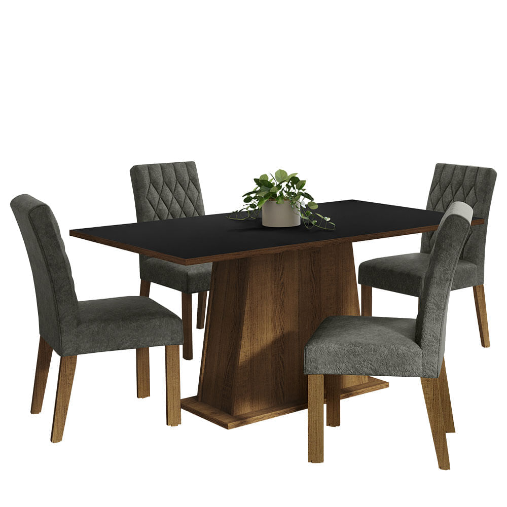 Juego de Comedor Ashley con 4 Sillas Marrón/Negro/Plata Juego de Comedor Ashley con 4 Sillas Marrón/Negro/Plata