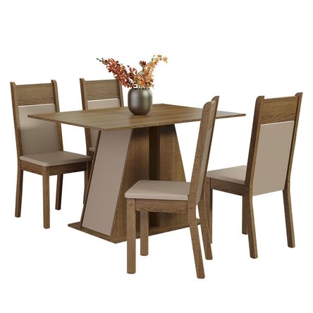 Juego de Comedor Angel con 4 Sillas Marrón/Crema/Beige