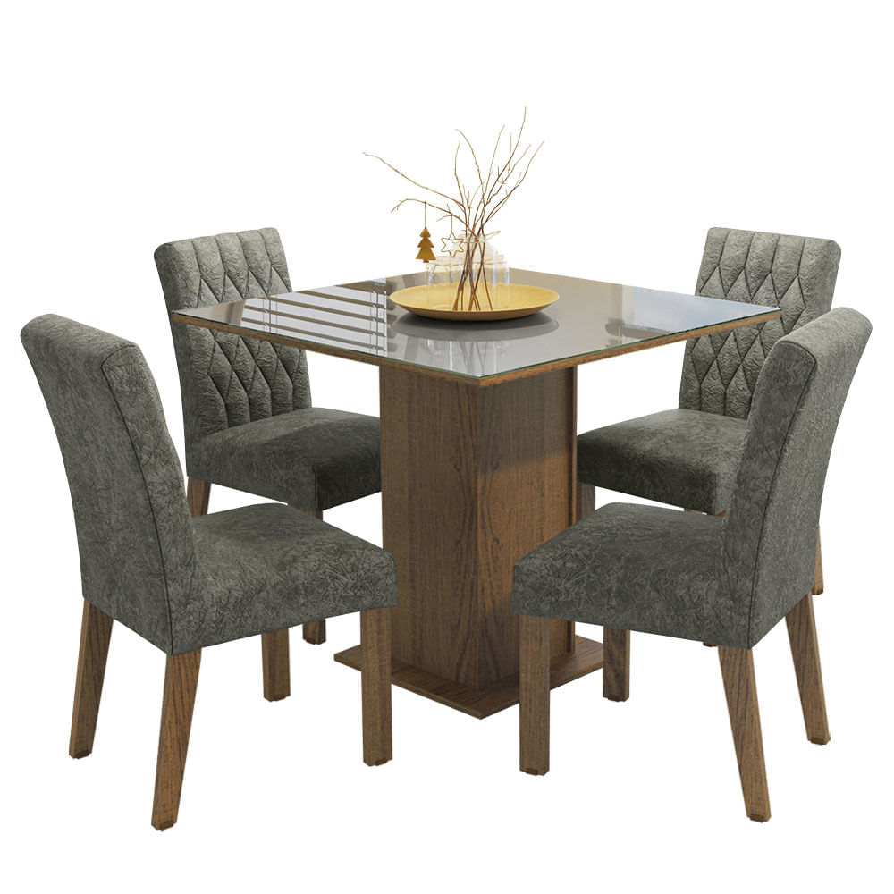 Juego de Comedor Anaju con 4 Sillas Marrón/Gris/Plata Juego de Comedor Anaju con 4 Sillas Marrón/Gris/Plata
