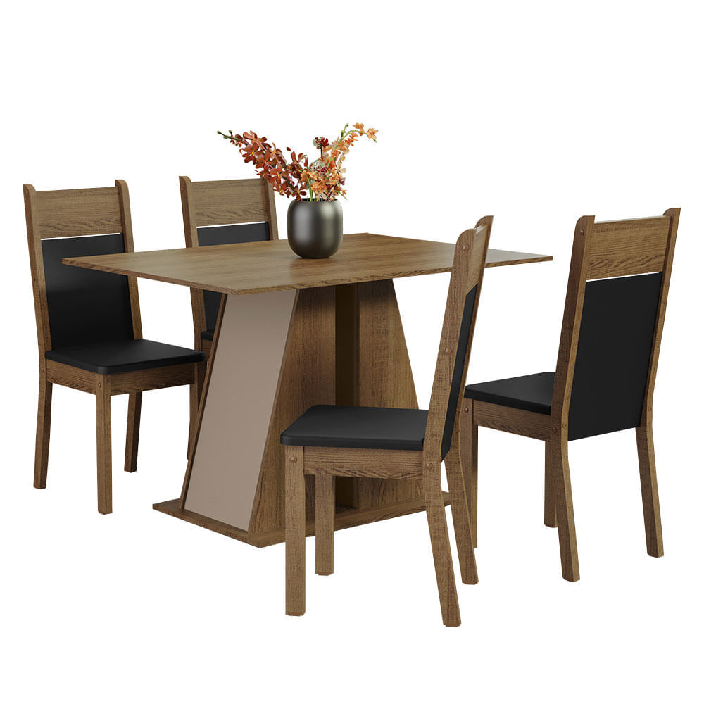 Juego de Comedor Angel con 4 Sillas Marrón/Crema/Negro