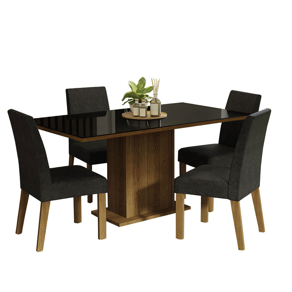 Juego de Comedor Avril con 4 Sillas Marrón/Negro/Oxford