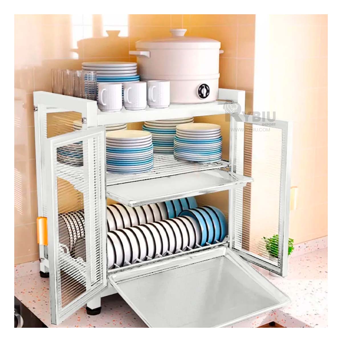 Escurridor de Platos de 2 Niveles Cerrado en Color Blanco