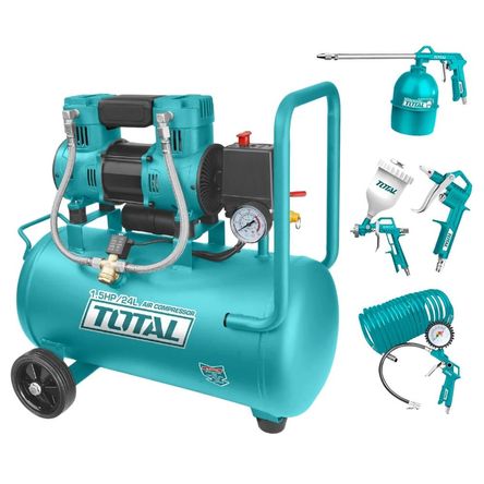 Compresora Silenciosa 24 Litros + Kit Compresor 5 Piezas Total TCS1110242-5-TATK053-1 Compresora Silenciosa 24 Litros + Kit Compresor 5 Piezas Total TCS1110242-5-TATK053-1