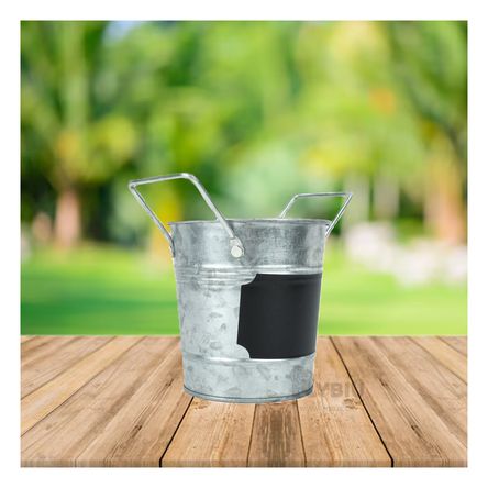 Macetero de Flores de Metal Modelo Cubo Plateado Y+Stickers Macetero de Flores de Metal Modelo Cubo Plateado Y+Stickers