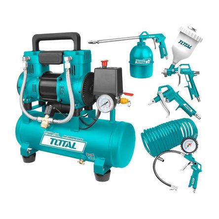 Compresora Silenciosa 6 Litros + Kit Compresor 5 Piezas Total TCS1110062-5-TATK053-1 Compresora Silenciosa 6 Litros + Kit Compresor 5 Piezas Total TCS1110062-5-TATK053-1