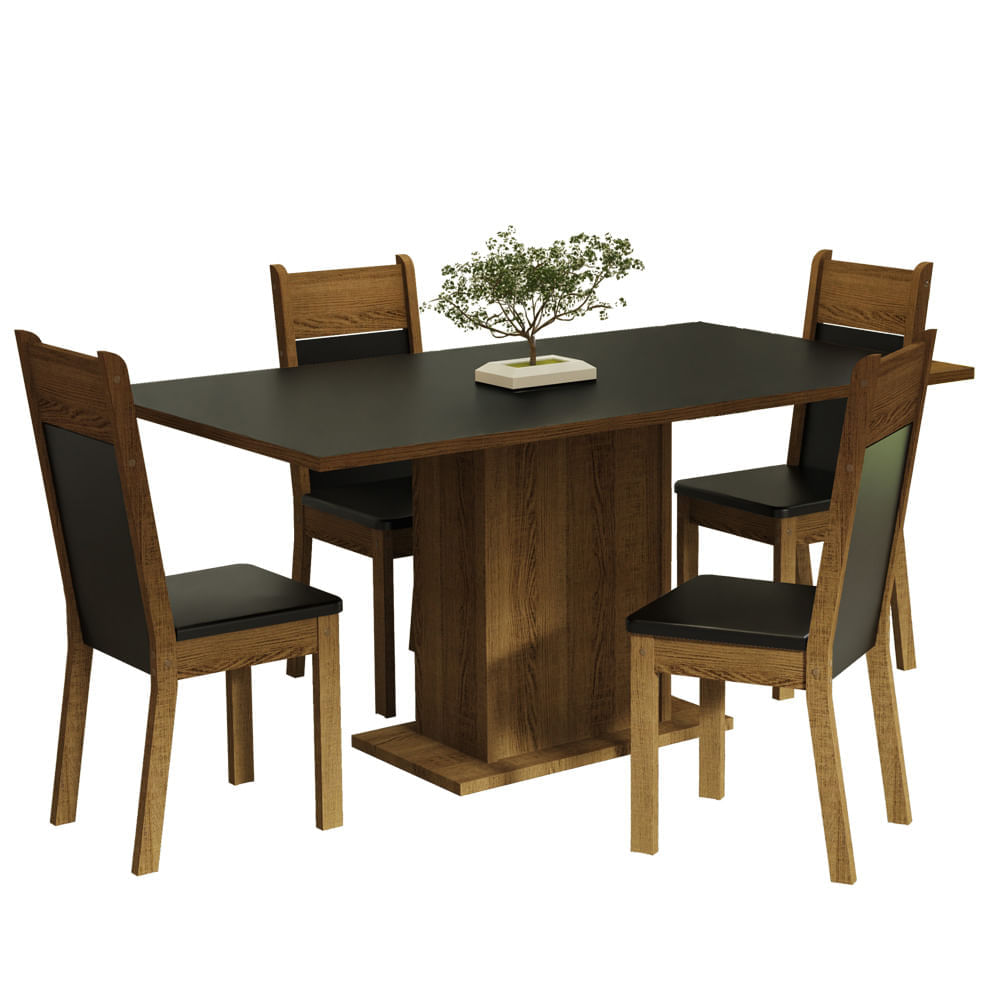 Juego de Comedor Elisa con 4 Sillas Negro/Marrón Juego de Comedor Elisa con 4 Sillas Negro/Marrón