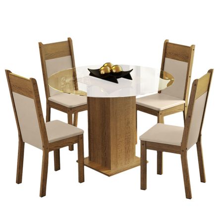 Juego de Comedor Beta con 4 Sillas Marrón/Crema/Beige Juego de Comedor Beta con 4 Sillas Marrón/Crema/Beige