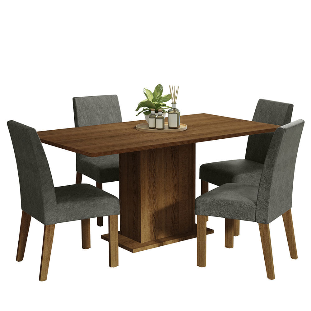 Juego de Comedor Keila con 4 Sillas Marrón/Plata Juego de Comedor Keila con 4 Sillas Marrón/Plata