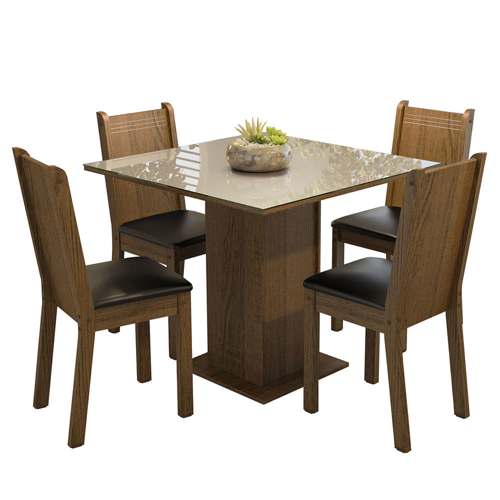 Juego de Comedor Perla con 4 Sillas Marrón/Crema/Negro