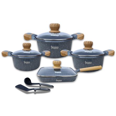 Juego de Ollas Reyna Siena Plomo Roca Volcánica 10 Piezas Resistentes Juego de Ollas Reyna Siena Plomo Roca Volcánica 10 Piezas Resistentes