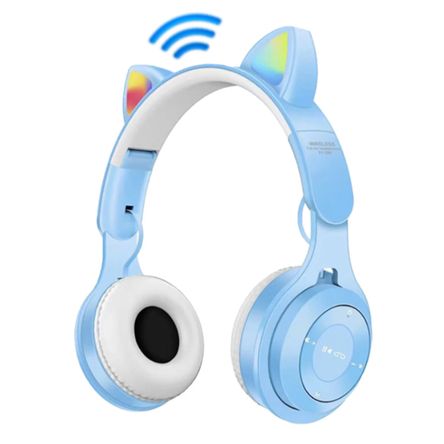 Audífono Inalámbrico Gato Bluetooth Auricular Orejas LED - Celeste Audífono Inalámbrico Gato Bluetooth Auricular Orejas LED - Celeste