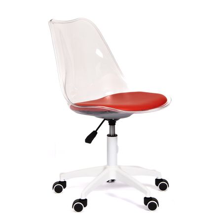 Silla Giratoria Acolchada Modelo Eames Transparente con Asiento Rojo