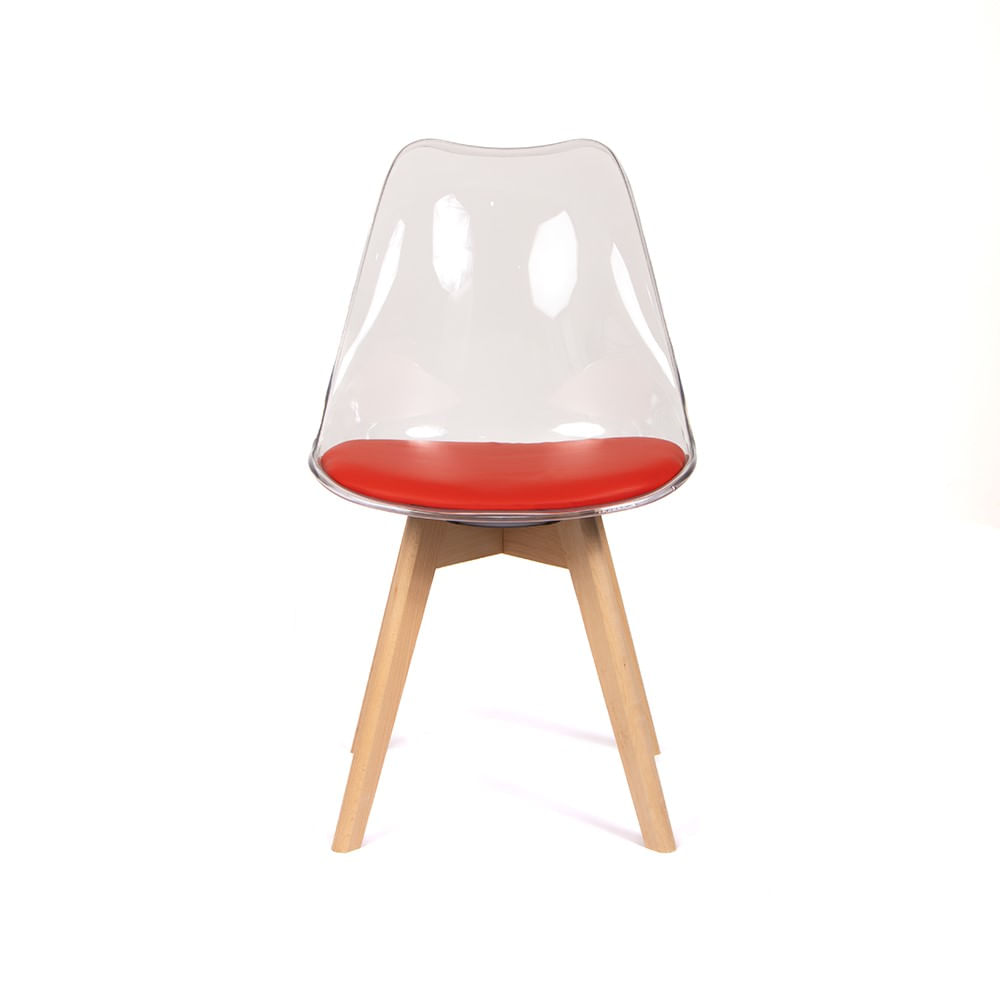 Silla Acolchada Modelo Eames Transparente con Asiento Rojo Silla Acolchada Modelo Eames Transparente con Asiento Rojo