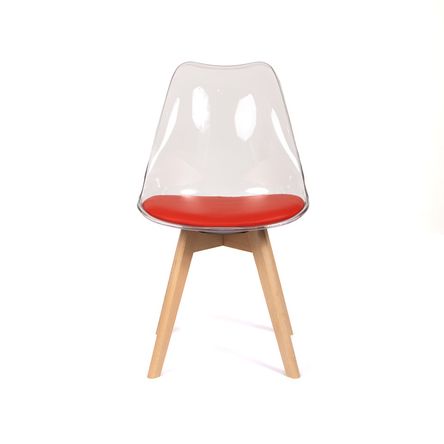 Silla Acolchada Modelo Eames Transparente con Asiento Rojo