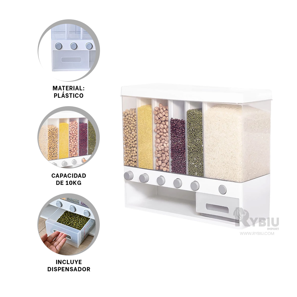 Dispensador de Comida de Tono Blanco Y+Stickers