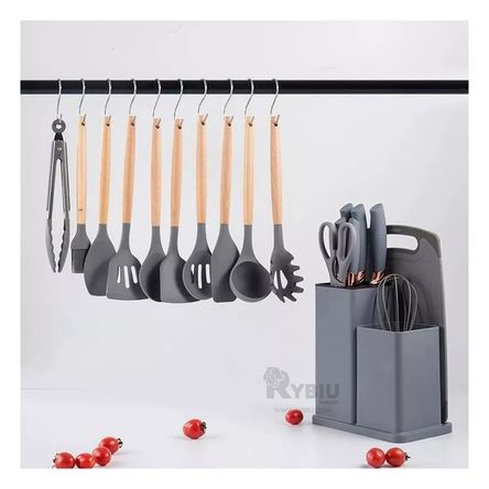 Set de Cocina de 18 Utensilios en Color Plomo