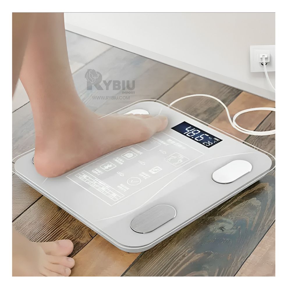 Balanza Moderna de Vidrio en Color Blanco Y+Stickers Balanza Moderna de Vidrio en Color Blanco Y+Stickers