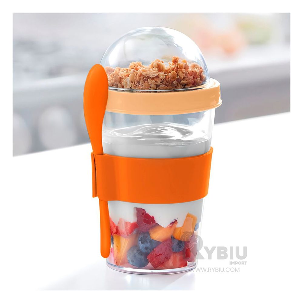 Vaso para Yogurt y Cereal de 350 ml con Cuchara Anaranjado Vaso para Yogurt y Cereal de 350 ml con Cuchara Anaranjado