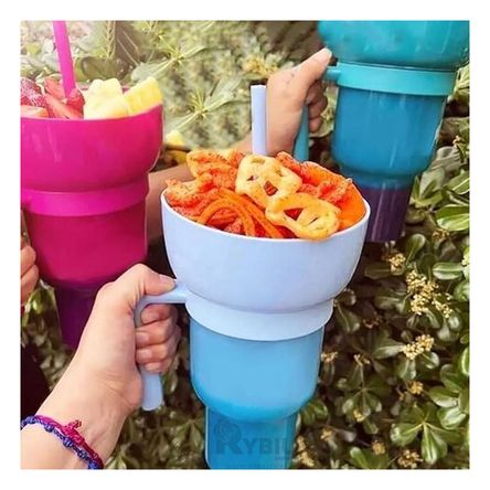 Vaso Multifuncional 2 en 1 para Bebidas y Snacks en Celeste