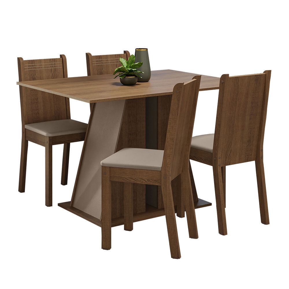 Juego de Comedor Marilyn con 4 Sillas Marrón/Crema/Beige
