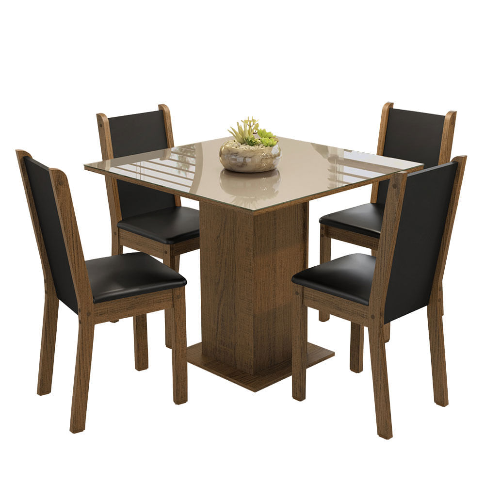 Juego de Comedor Tifani con 4 Sillas Marrón/Crema/Beige