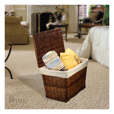 Cesta de Mimbre Rectangular con Forro Interior y Tapa Marron Cesta de Mimbre Rectangular con Forro Interior y Tapa Marron