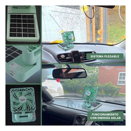 Ventilador Bonito Recargable Solar para Auto Color Verde