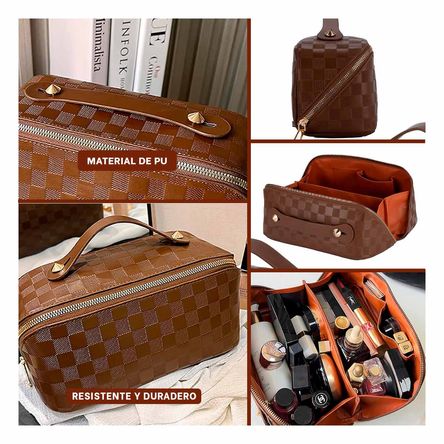 Cosmetiquero Neceser Maquillaje de Cuadros Marron Cosmetiquero Neceser Maquillaje de Cuadros Marron