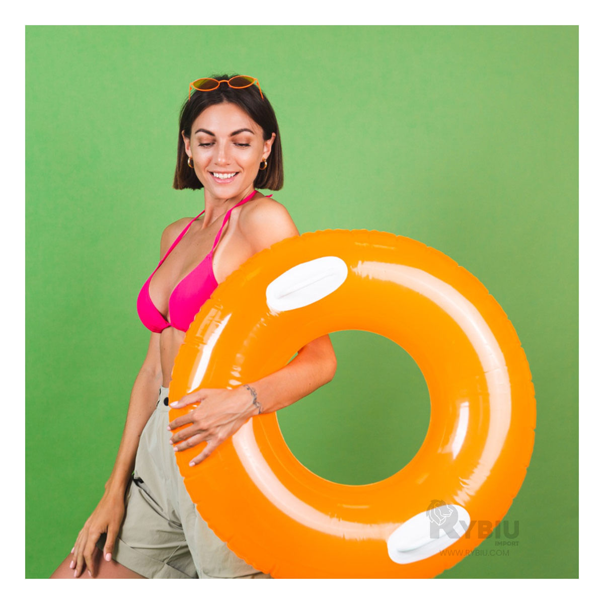 Flotador de Forma Circular con Asa en Color Anaranjado