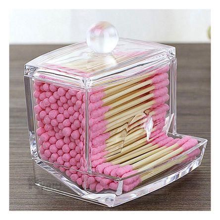 Organizador Dispensador Rectangular de Hisopos Transparente Organizador Dispensador Rectangular de Hisopos Transparente