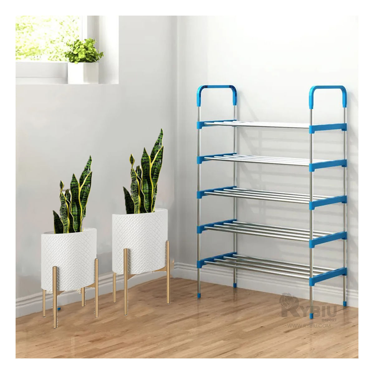 Estanteria de Zapatos Vertical con 5 Secciones Celeste