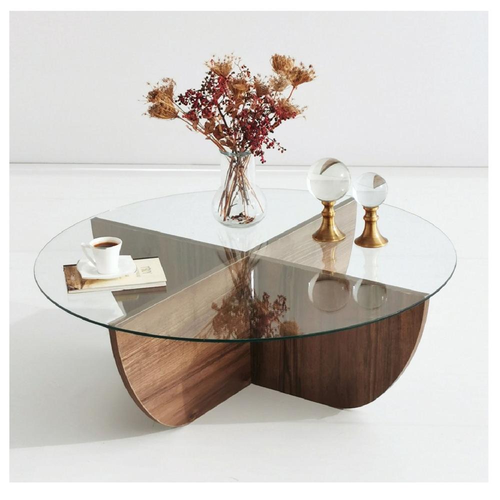 Mesa de Centro Circular TU MESITA Topacio II color Marrón con Vidrio