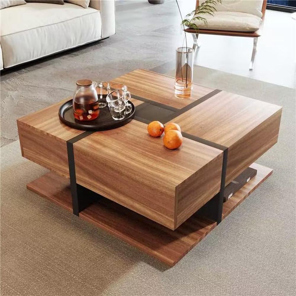 Mesa de Centro Moderna TU MESITA Cloe color Marrón/Negro 4 cajones