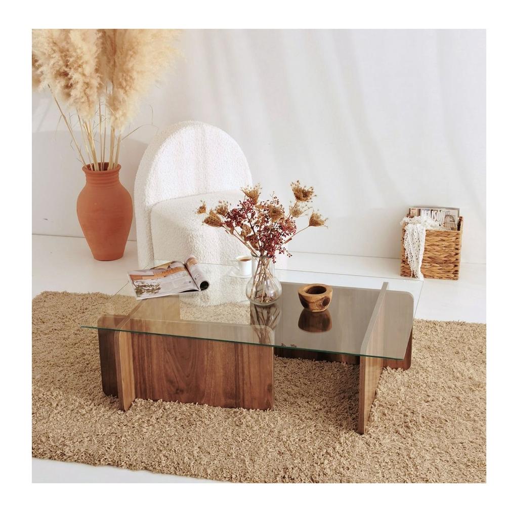 Mesa de Centro Clásica TU MESITA Topacio color Marrón con Vidrio