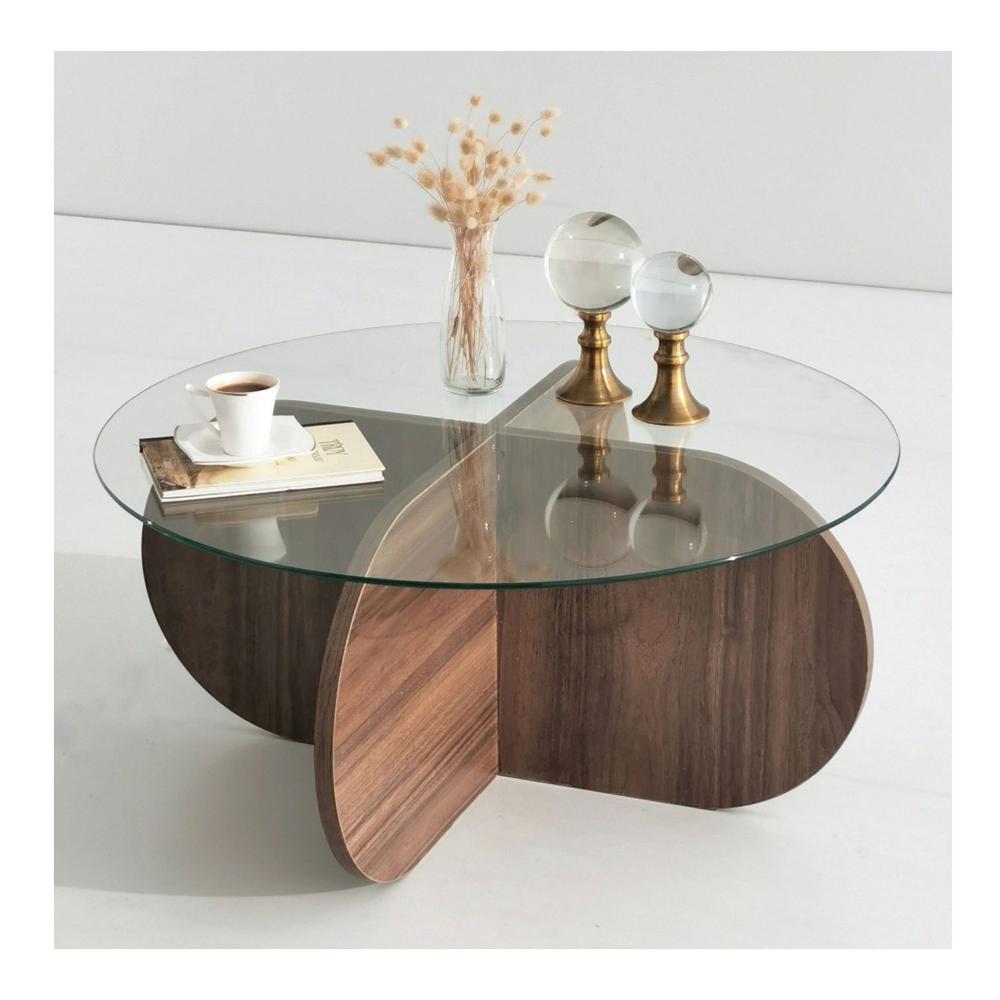 Mesa de Centro Circular TU MESITA Topacio color Marrón con Vidrio