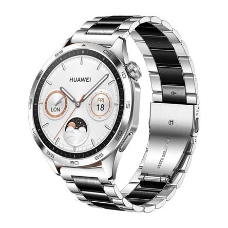 Correa De 22mm Acero Eslabones Para Huawei Gt4 46mm Plata y Negro Correa De 22mm Acero Eslabones Para Huawei Gt4 46mm Plata y Negro