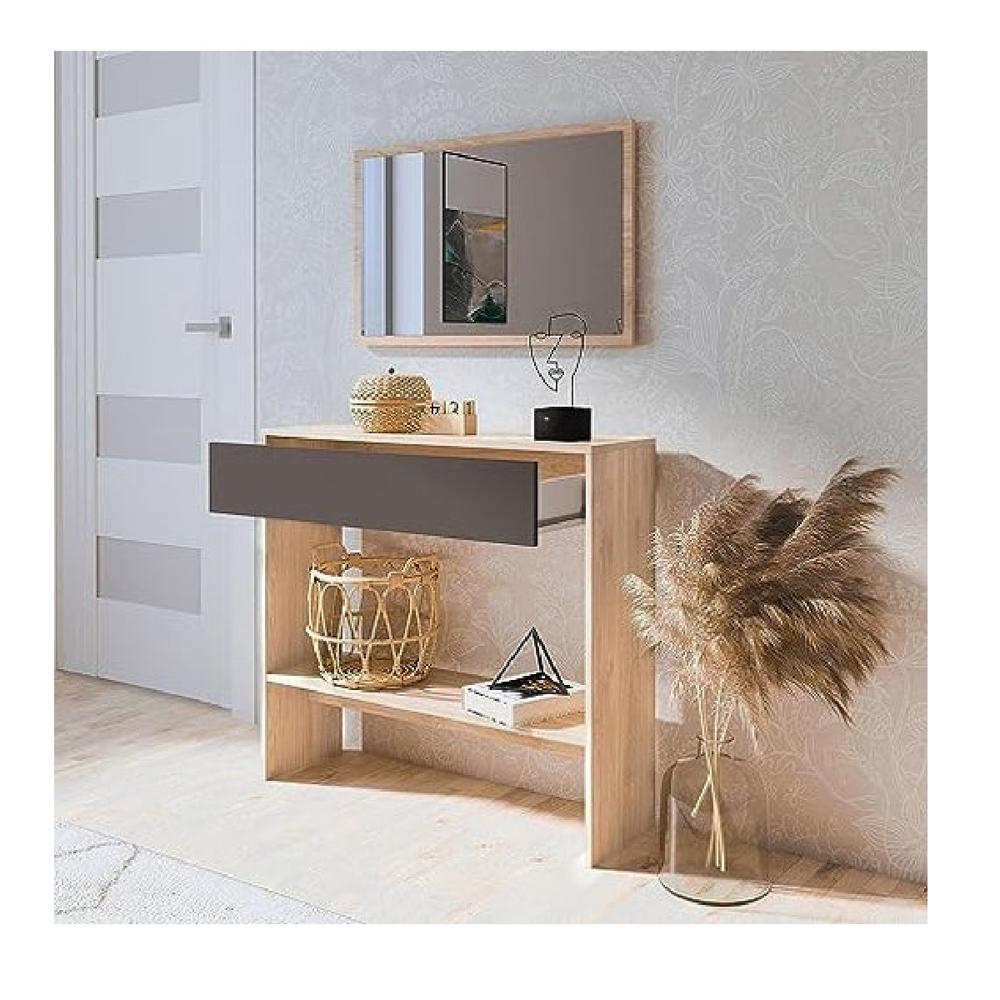 Aparador con Espejo TU MESITA Mirtha color Duna/Negro 1 cajón