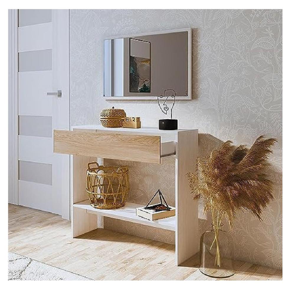 Aparador con Espejo TU MESITA Mirtha color Blanco/Duna 1 cajón