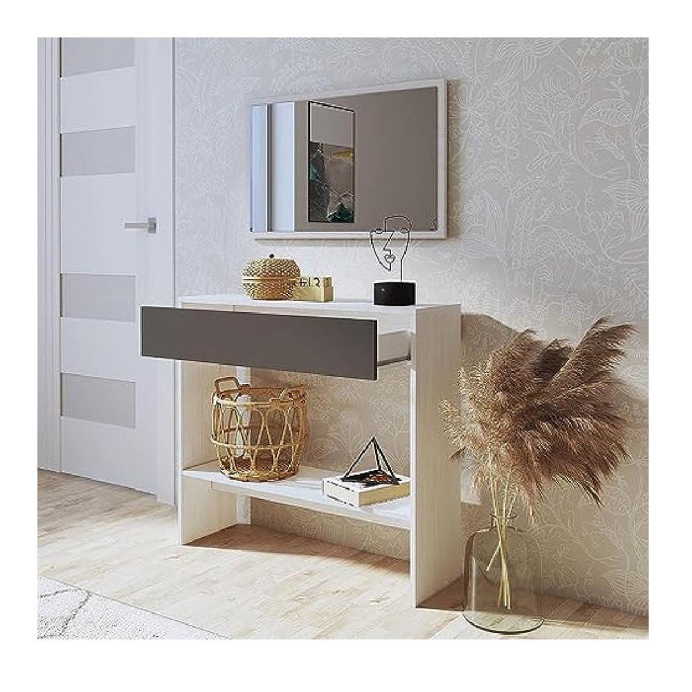 Aparador con Espejo TU MESITA Mirtha color Blanco/Negro 1 cajón