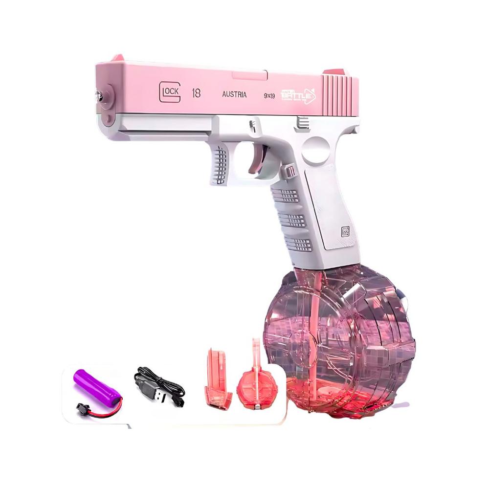 Juguete de Agua Modelo Glock Rosado con Dos Cargadores