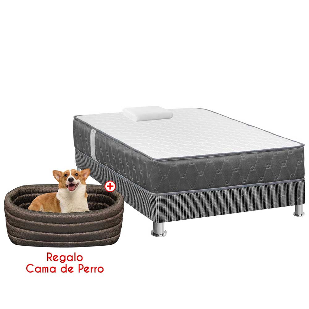Cama Americana FORLI Acqua 1.5 Plazas Blanco + 1 almohada + Cama mascota