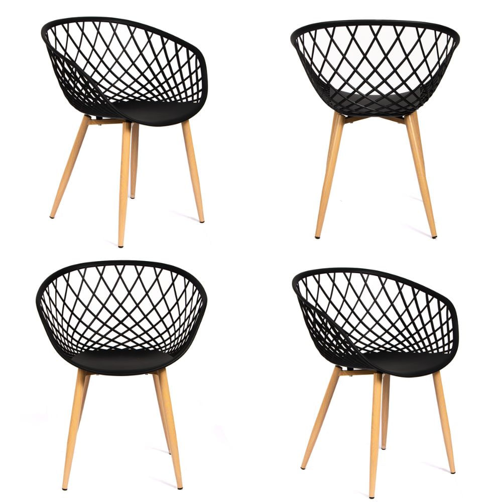 Silla Calada Con Reposabrazos Modelo Vera color Negro y Patas Tono Madera Pack x4