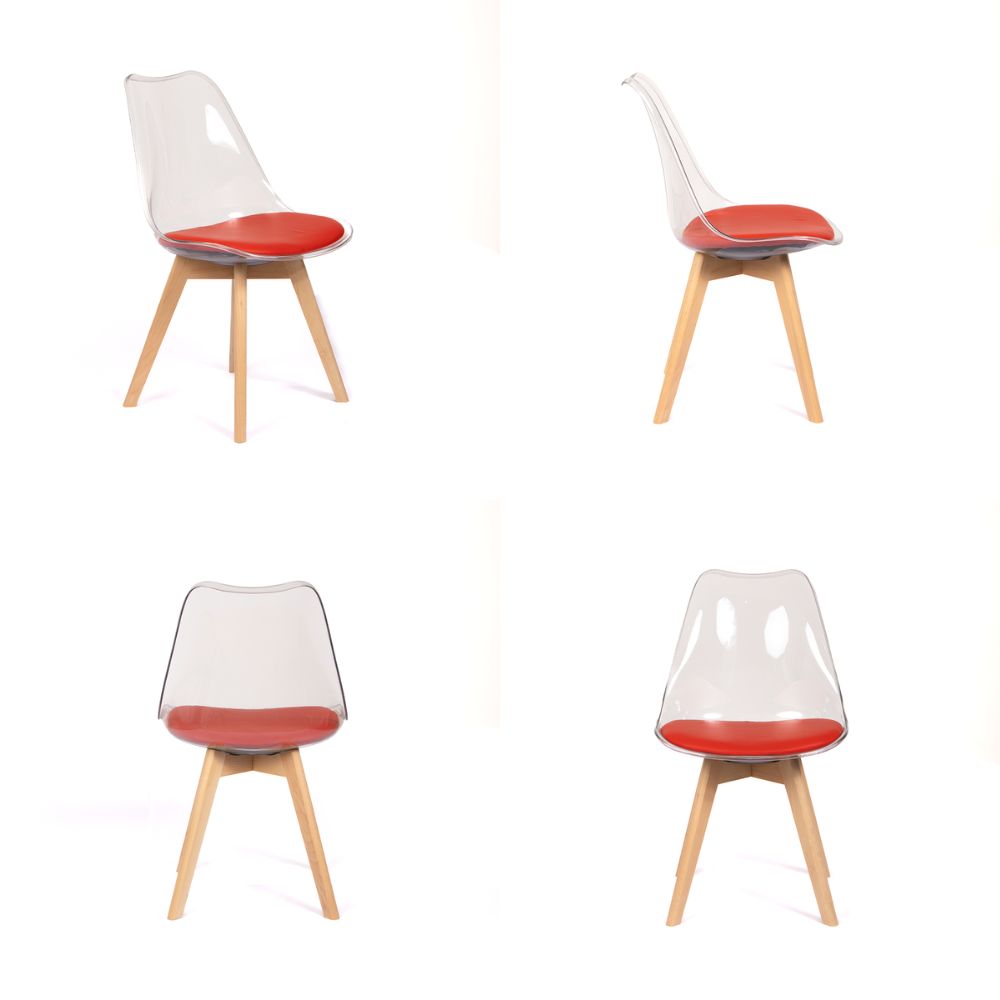 Silla Acolchada Modelo Eames Transparente con Asiento Rojo Pack x4