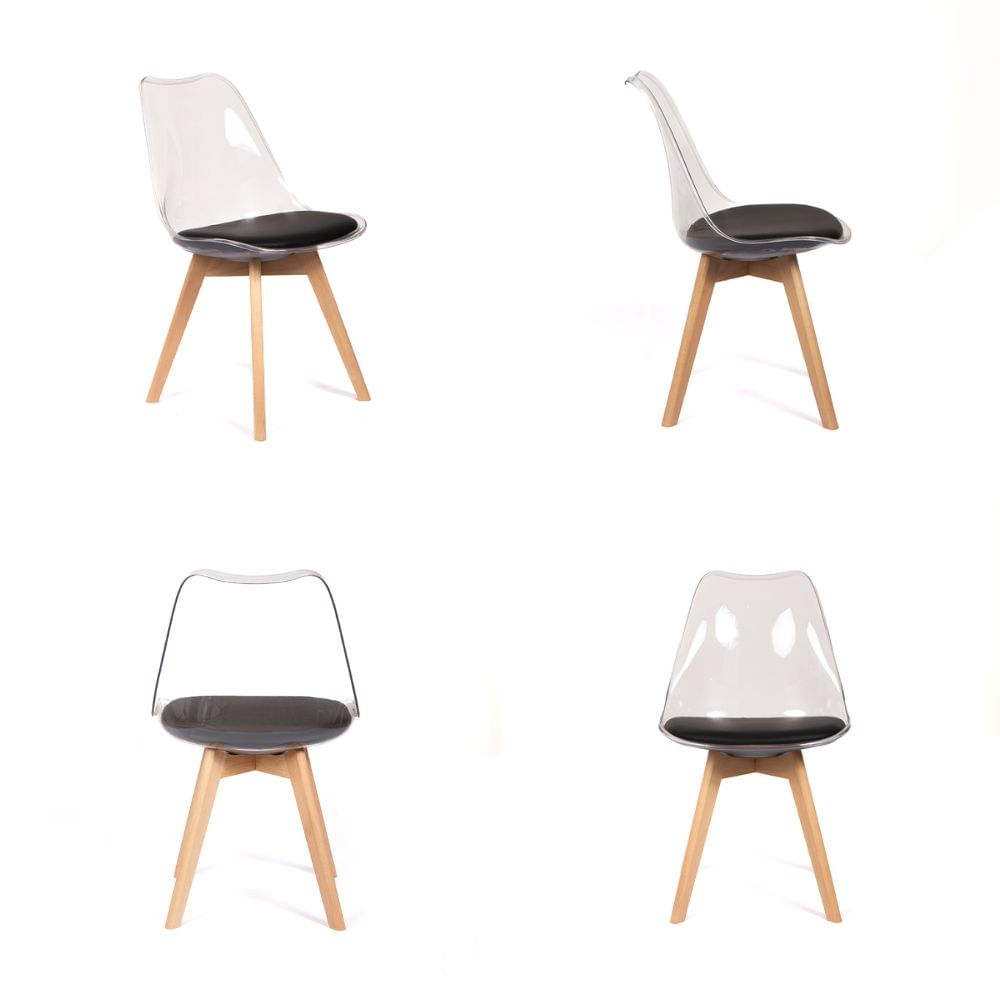 Silla Acolchada Modelo Eames Transparente con Asiento Negro Pack x4