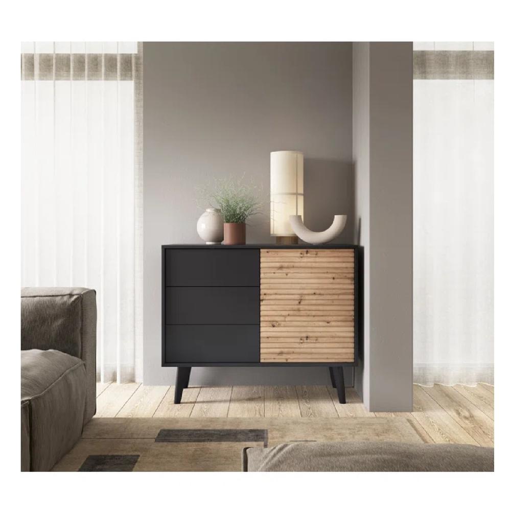Aparador Contemporáneo TU MESITA Casper color Negro/Marrón 3 cajones 1 puerta