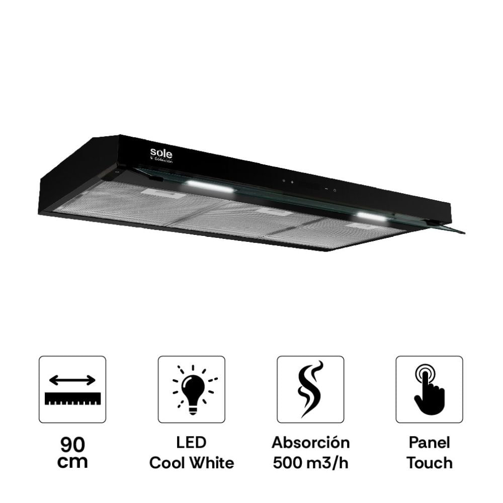 Campana Extractora Convencional Sole Slim Black S-Collection Ture19Co 90cm